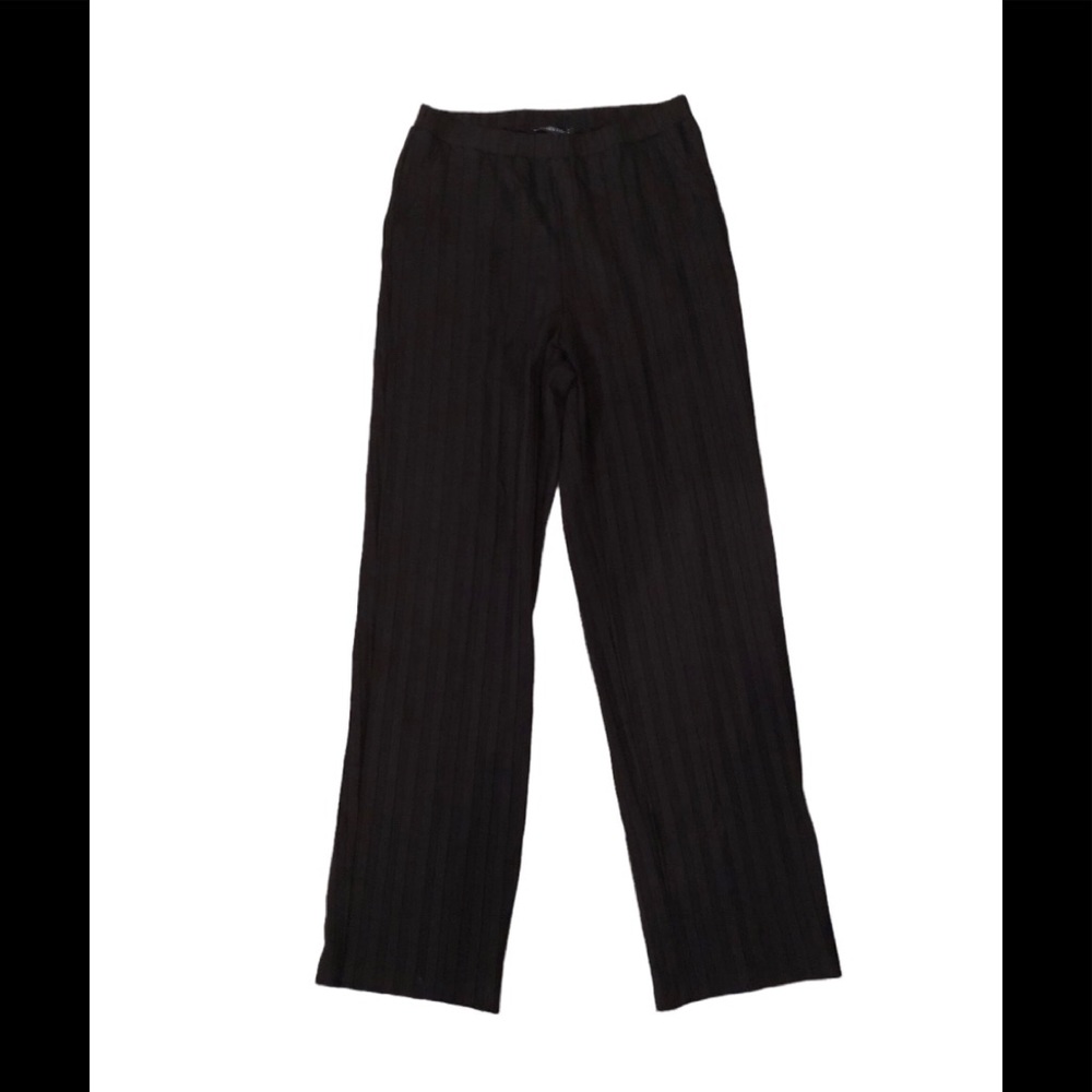 Eileen Fisher Rib Knit Straight Leg Pants, Black, XS
